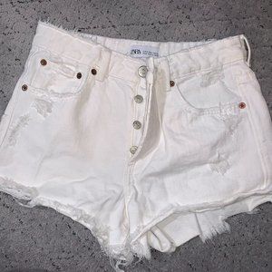 Zara High Waisted White Denim Short